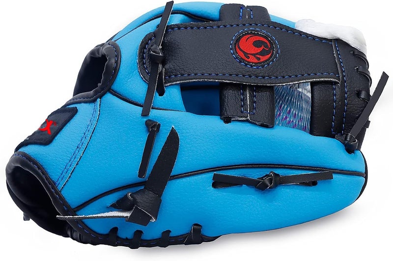 PHINIX 9" Baseball Glove Tee Ball Mitts and Foam Ball for Kids Beginner Play Training Right Hand Throw Blue - Image 3